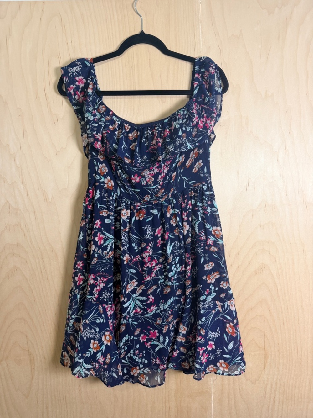 Lulu's Navy Floral Ruffled Neck Sundress